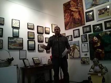 Reading at Six Days Gallery where I hang my art